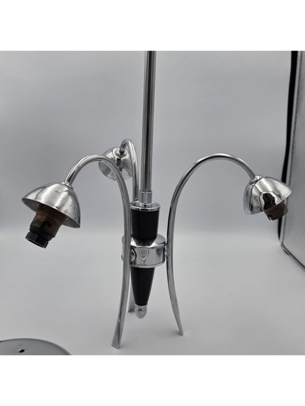 Mid-Century Modern Chrome & Black Ceiling Lamp For Three Bulbs